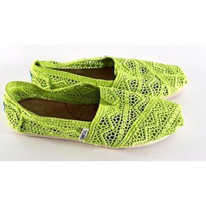 Women's Toms Shoes Neon Green Crochet Lace Slip On Comfort Walking Size 6